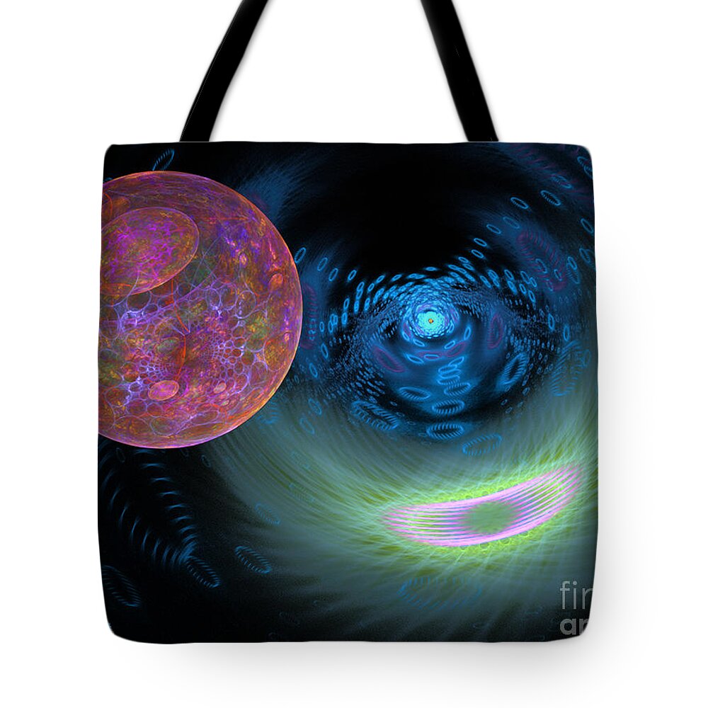 Planet Tote Bag featuring the digital art Planetary Evolution Abstract Fractal by Dee Flouton