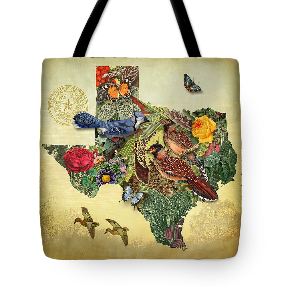 Maps Tote Bag featuring the painting Nature Map of Texas by Gary Grayson