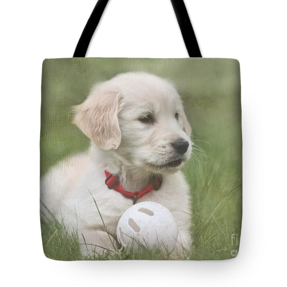 Yellow Tote Bag featuring the digital art Play Ball by Jayne Carney