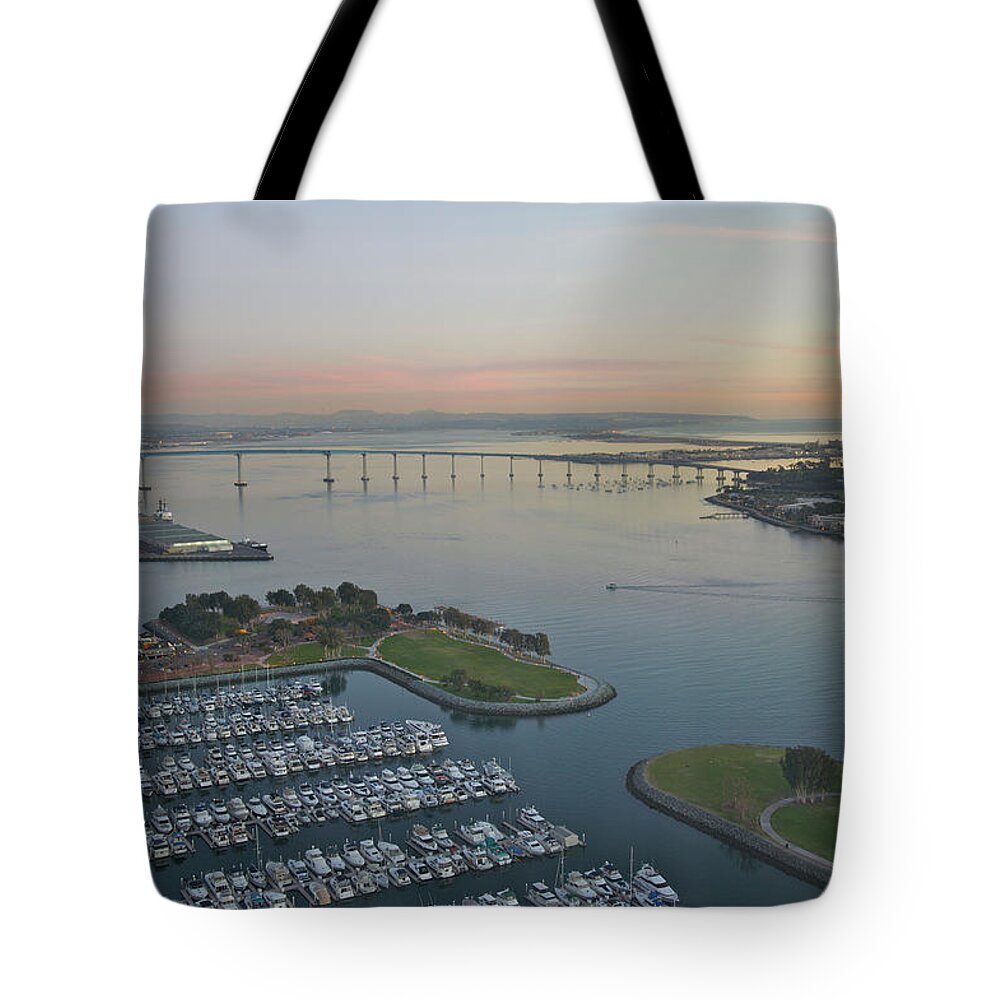 Tranquility Tote Bag featuring the photograph Pleasure Boats And Calm Bay Waters At by Barry Winiker