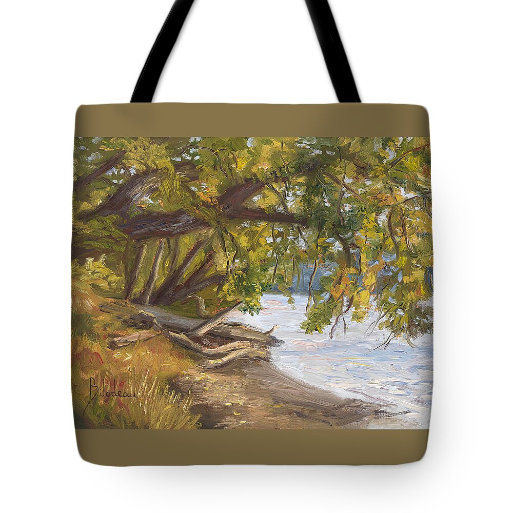 Nature Tote Bag featuring the painting Plein Air - Chicopee River by Lucie Bilodeau