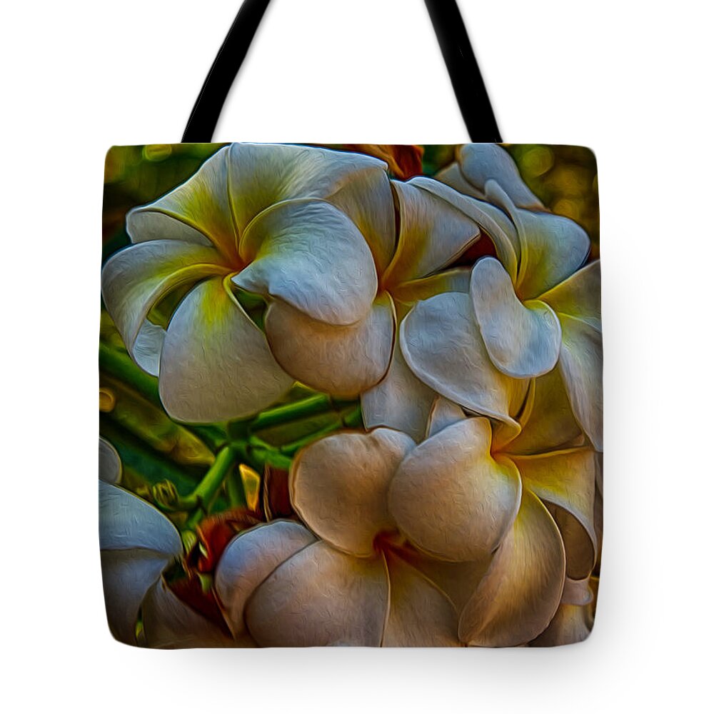 Plumeria Bunch Tote Bag featuring the painting Plumeria Bunch by Omaste Witkowski