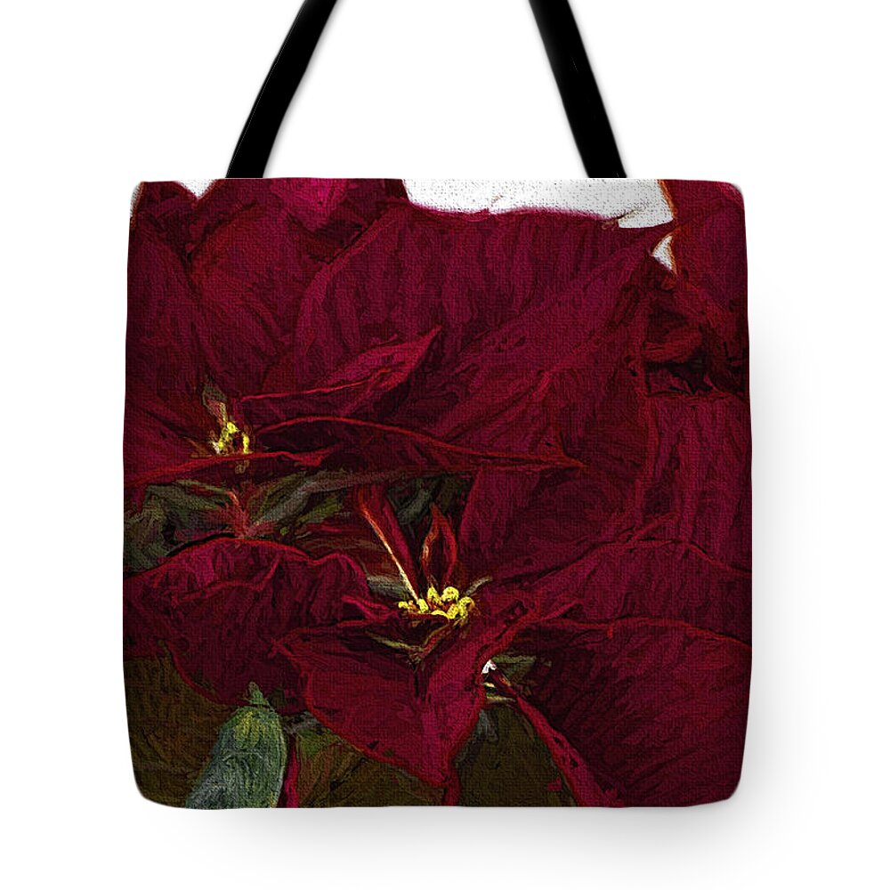Poinsettia Tote Bag featuring the photograph Poinsettia 3 Digital Painting on Canvas 2 by Sharon Talson