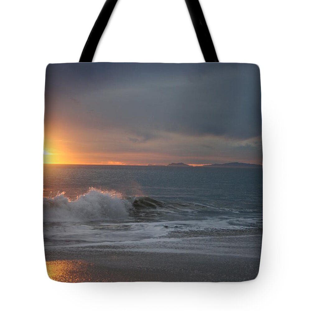 Landscape Tote Bag featuring the photograph Point Mugu 1-9-10 Sun Setting With Surf by Ian Donley
