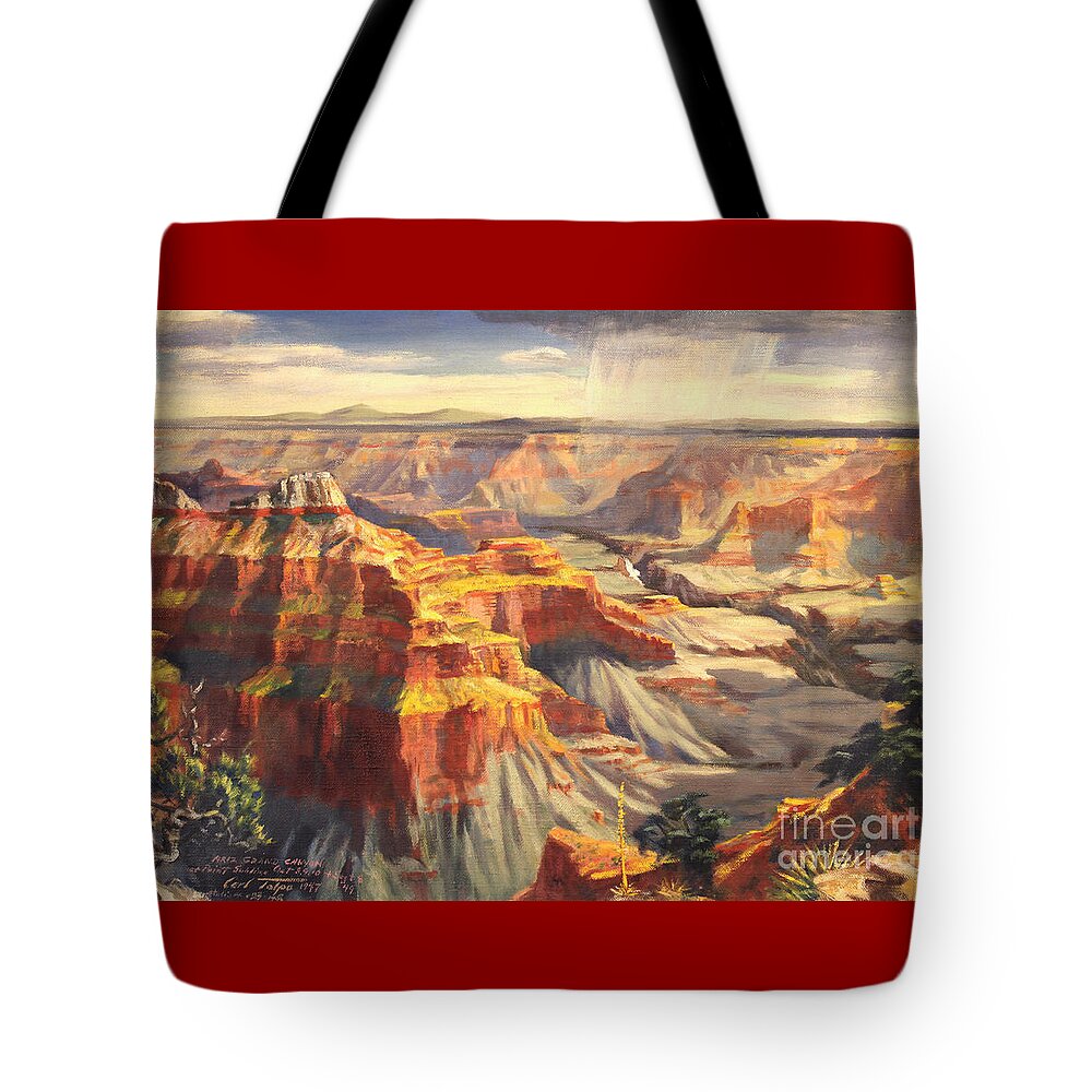 Grand Tote Bag featuring the painting Point Sublime - Grand Canyon AZ. by Art By Tolpo Collection