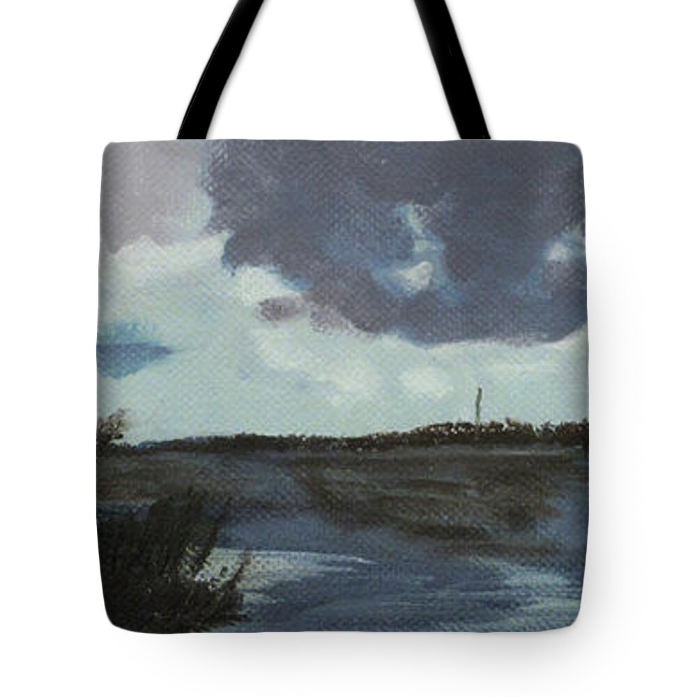 Blue Skies Tote Bag featuring the painting Pointe aux Chein Blue Skies by Carol Oufnac Mahan