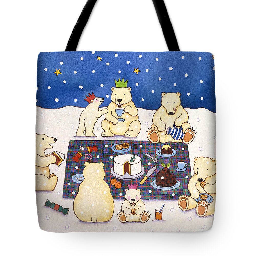 Christmas Tote Bag featuring the painting Polar Bear Picnic by Cathy Baxter