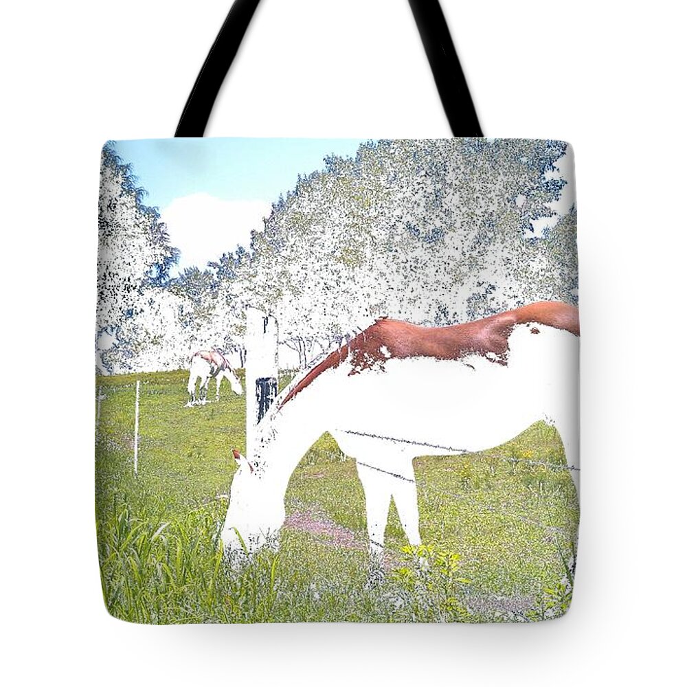 Horse Tote Bag featuring the photograph Polarized Horses Grazing by Kenny Glover