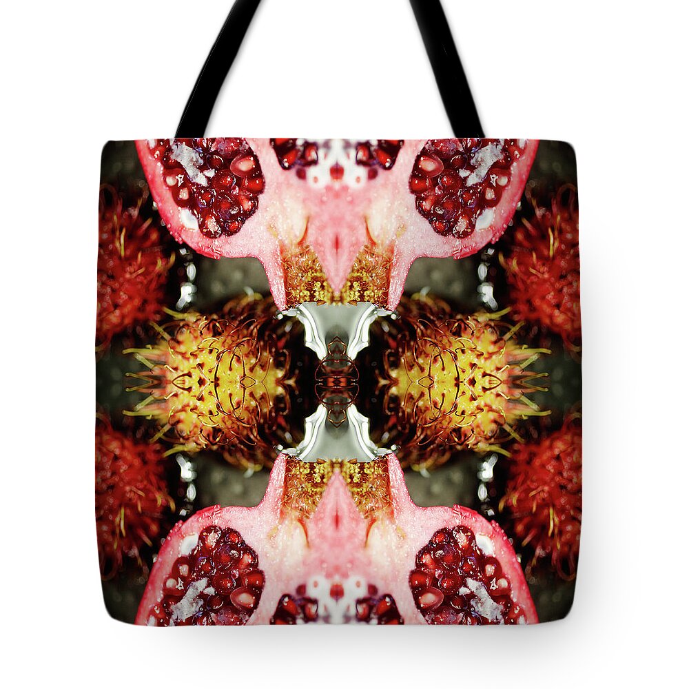 Pomegranate Tote Bag featuring the photograph Pomegranate And Rambutan Fruit by Silvia Otte