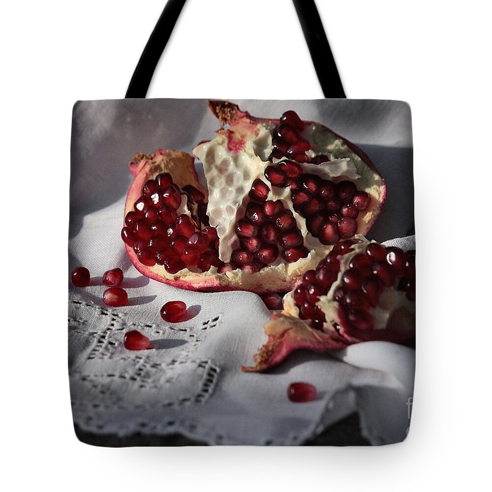 Pomegranate Tote Bag featuring the photograph Pomegranate Seed by Luv Photography