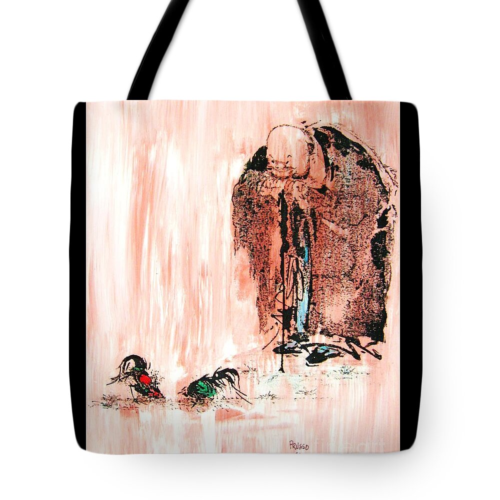 Original: Figurative Tote Bag featuring the painting Pondering aggression by Thea Recuerdo