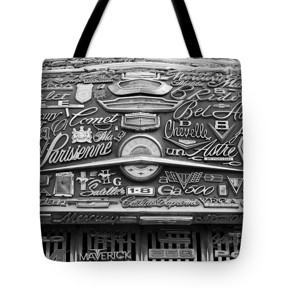 Pontiac Tote Bag featuring the photograph Pontiac Hood by Chris Dutton