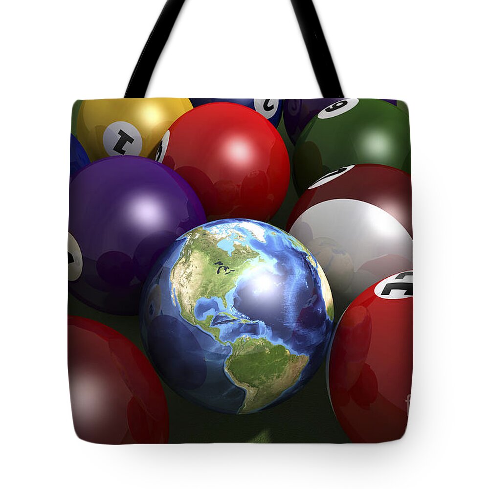 Background Tote Bag featuring the digital art Pool Table With Balls And One by Leonello Calvetti