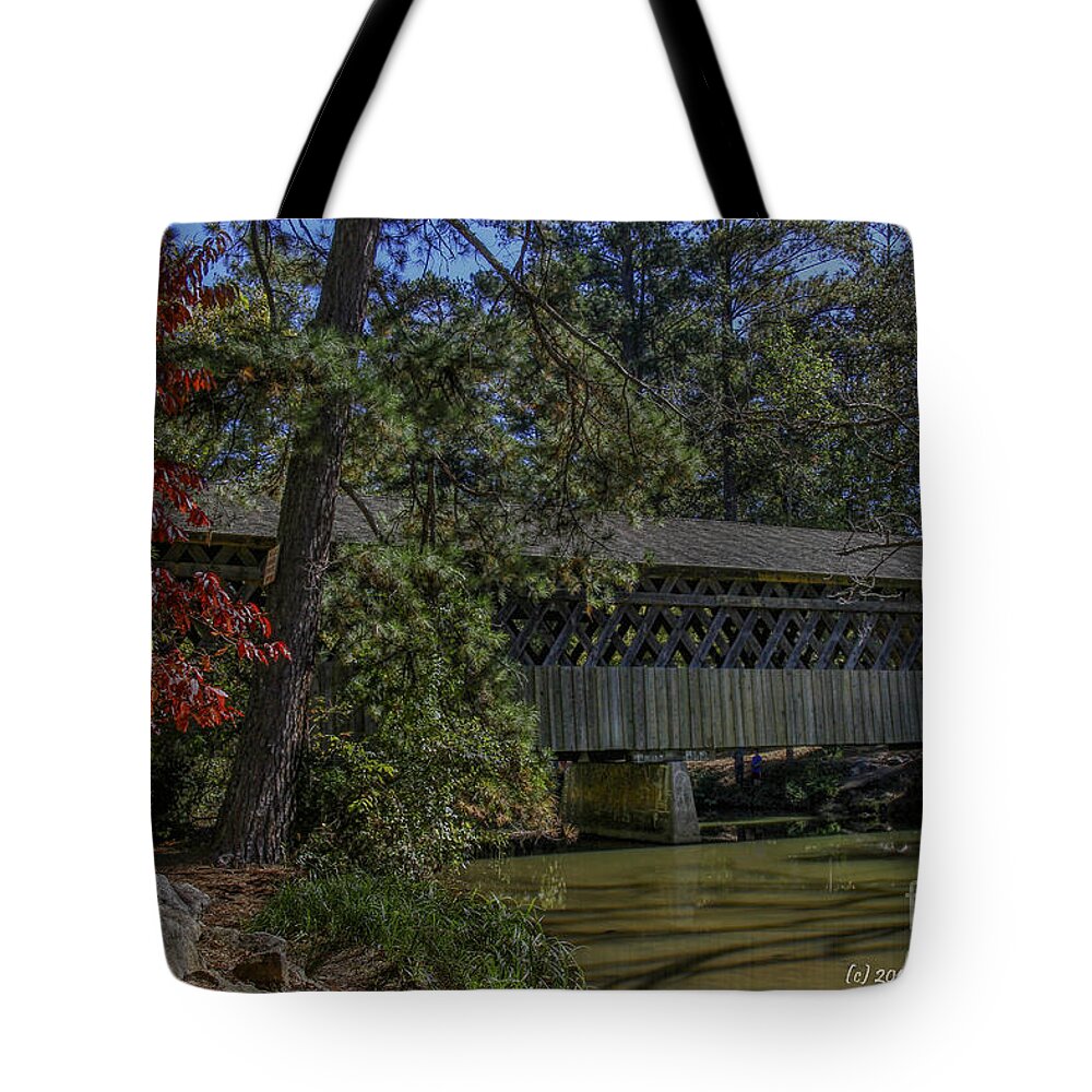 Pooles Mill Covered Bridge Tote Bag featuring the photograph Pooles Mill Covered Bridge by Barbara Bowen