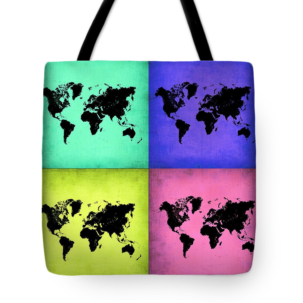 Atlas Tote Bag featuring the painting Pop Art World Map 2 by Naxart Studio