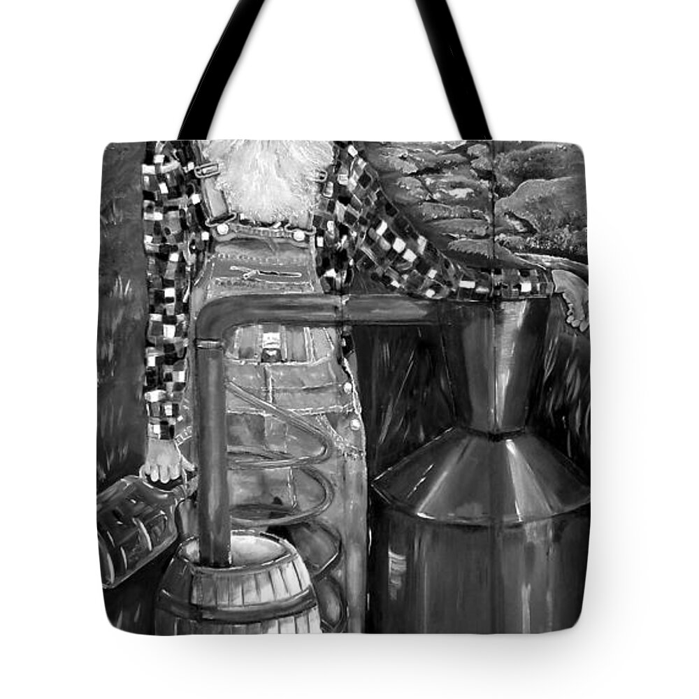 Popcorn Sutton Tote Bag featuring the painting Popcorn Sutton - Black and White - Legendary by Jan Dappen