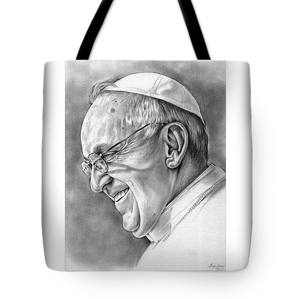 Celebrities Tote Bag featuring the drawing Pope Francis by Greg Joens