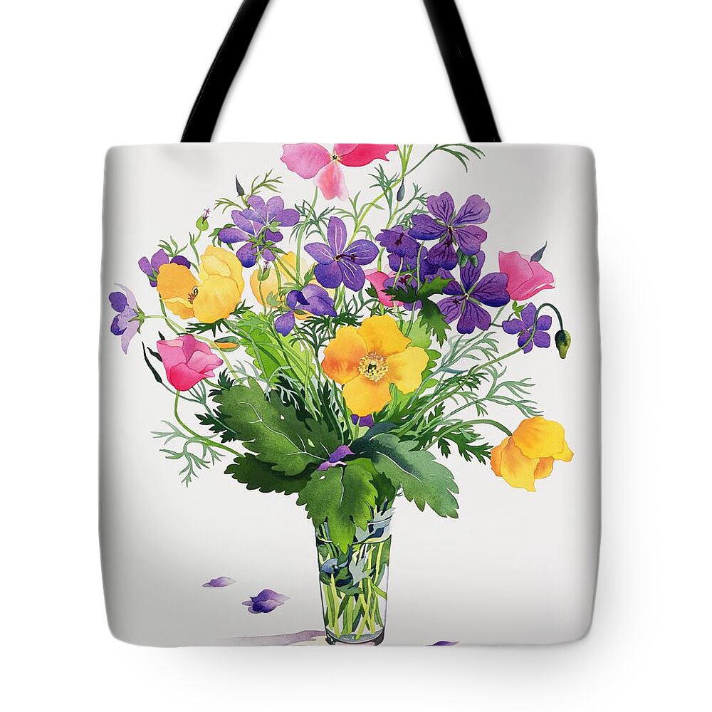 Poppy Tote Bag featuring the painting Poppies and Geraniums by Christopher Ryland