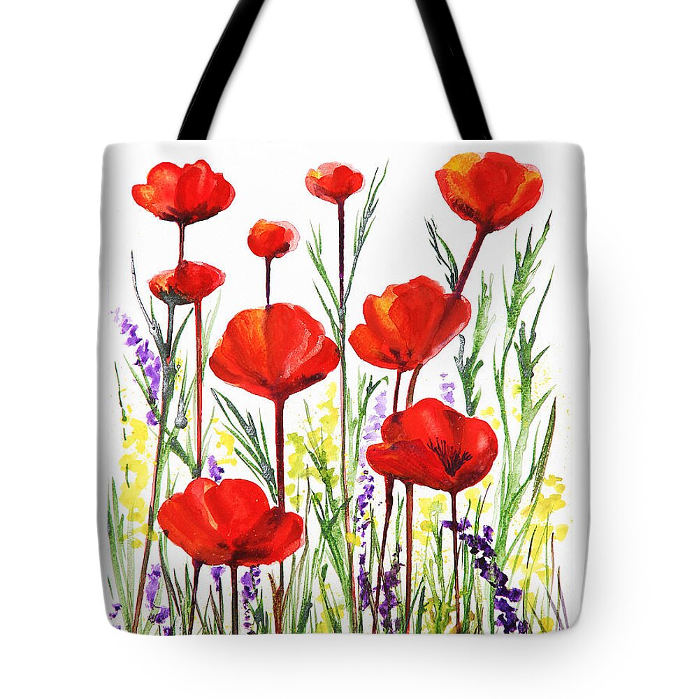 Poppies Tote Bag featuring the painting Poppies and Lavender by Irina Sztukowski