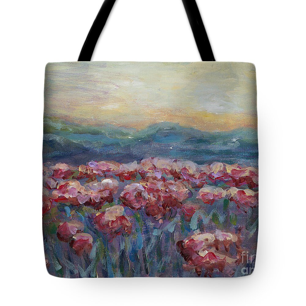Poppies Tote Bag featuring the painting Poppies at Sunset by Nadine Rippelmeyer