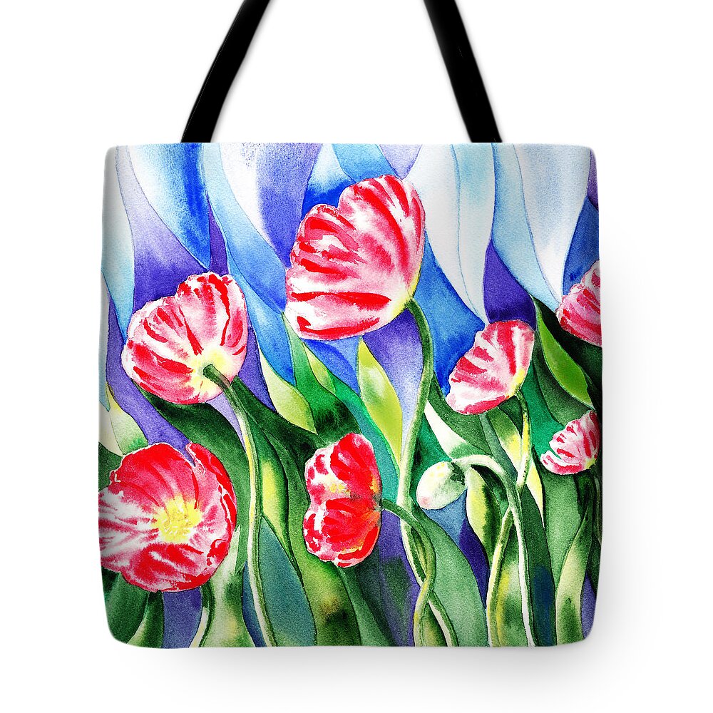 Red Tote Bag featuring the painting Poppies Field Square Quilt by Irina Sztukowski