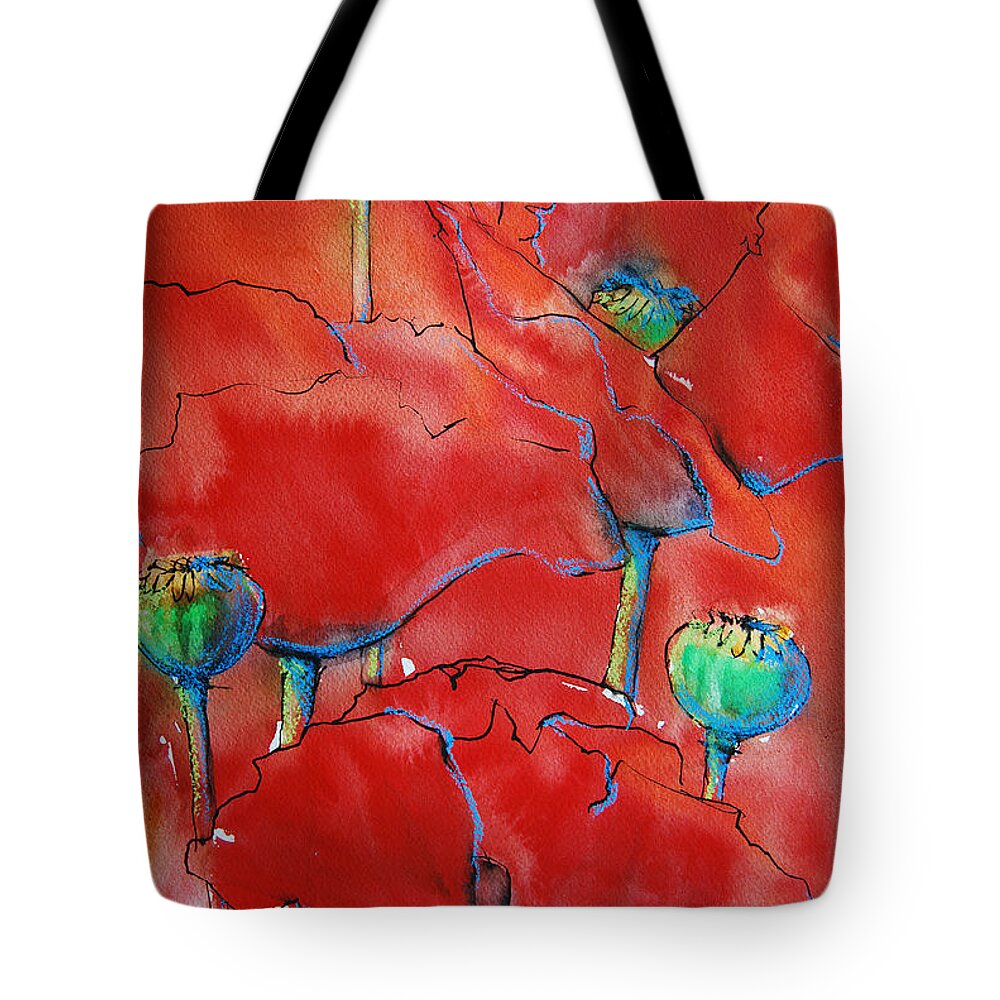 Poppies Tote Bag featuring the painting Poppies II by Jani Freimann