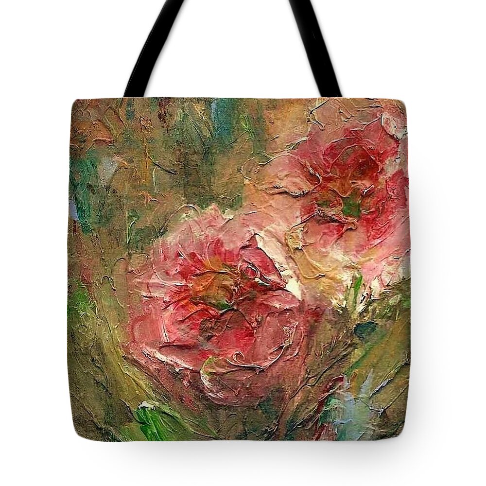 Floral Tote Bag featuring the painting Poppies by Mary Wolf
