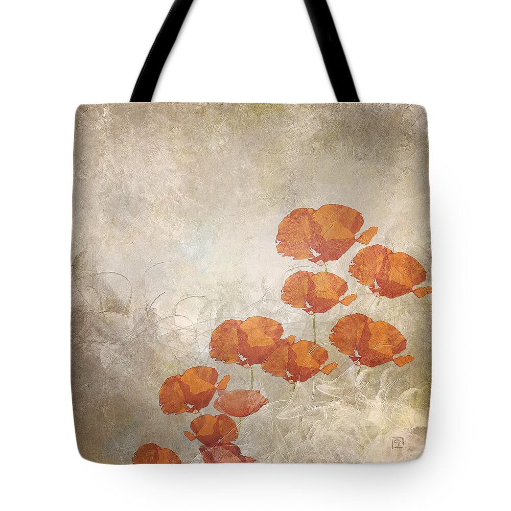 Poppies On A Foggy Morning Tote Bag featuring the painting Poppies on a Foggy Morning by Jean Moore