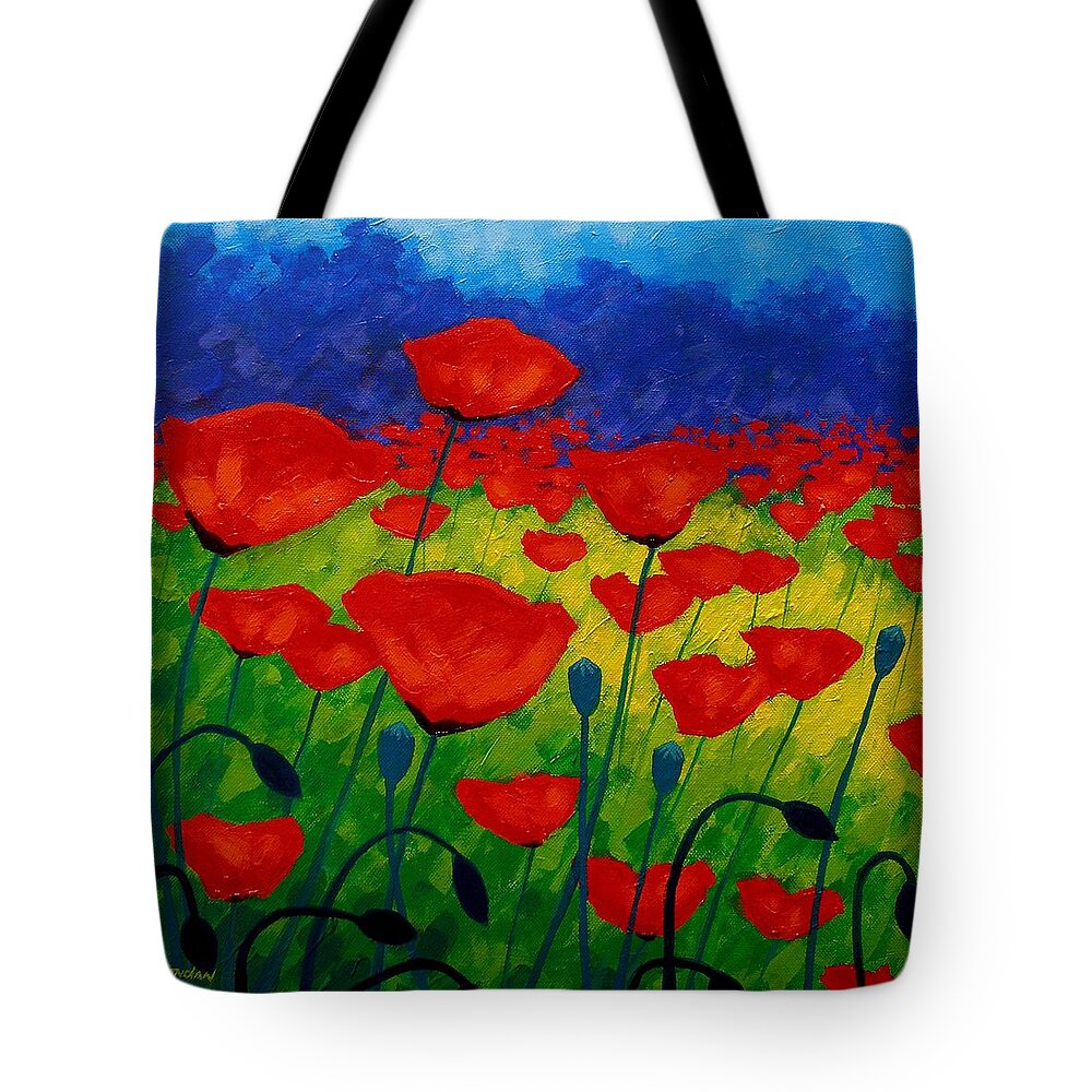 Poppies Tote Bag featuring the painting Poppy Corner II by John Nolan