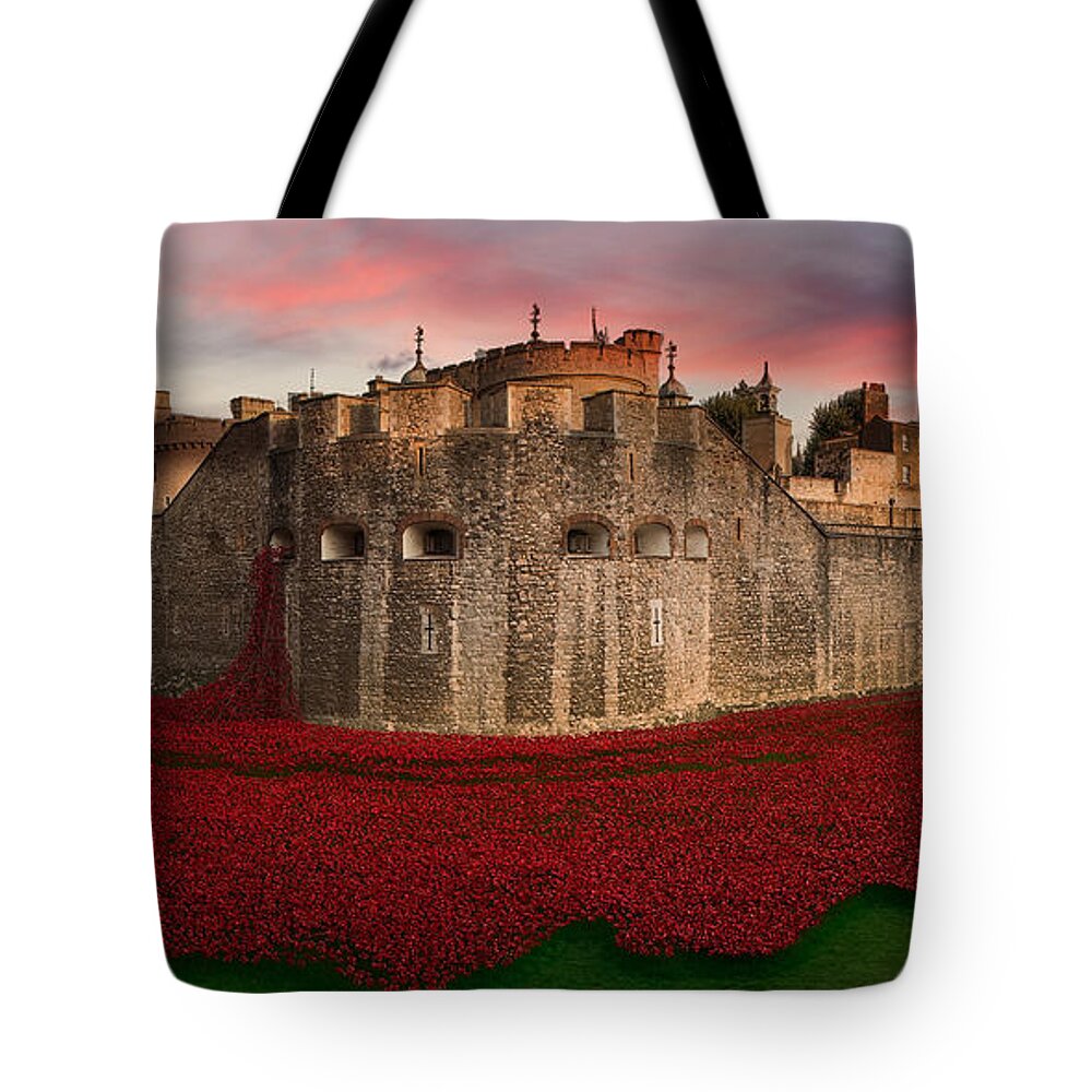 Poppies Tote Bag featuring the digital art Poppy Sea by Airpower Art