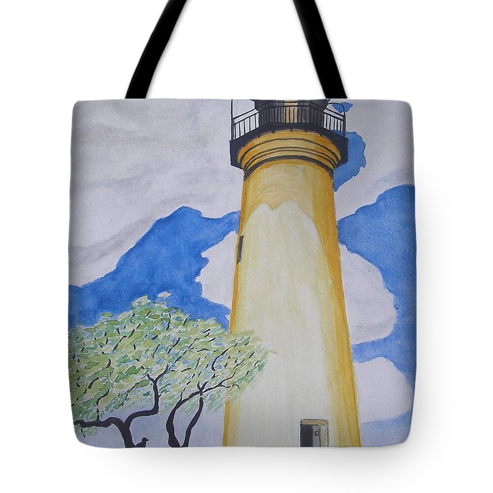 Watercolor Tote Bag featuring the painting Port Isabel Lighthouse by Vera Smith