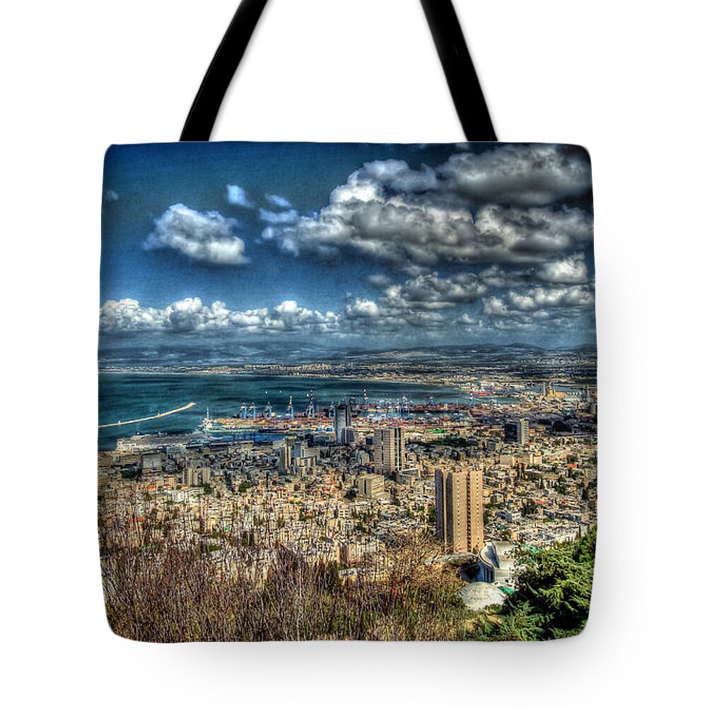 Haifa Tote Bag featuring the photograph Port of Haifa HDR by David Morefield