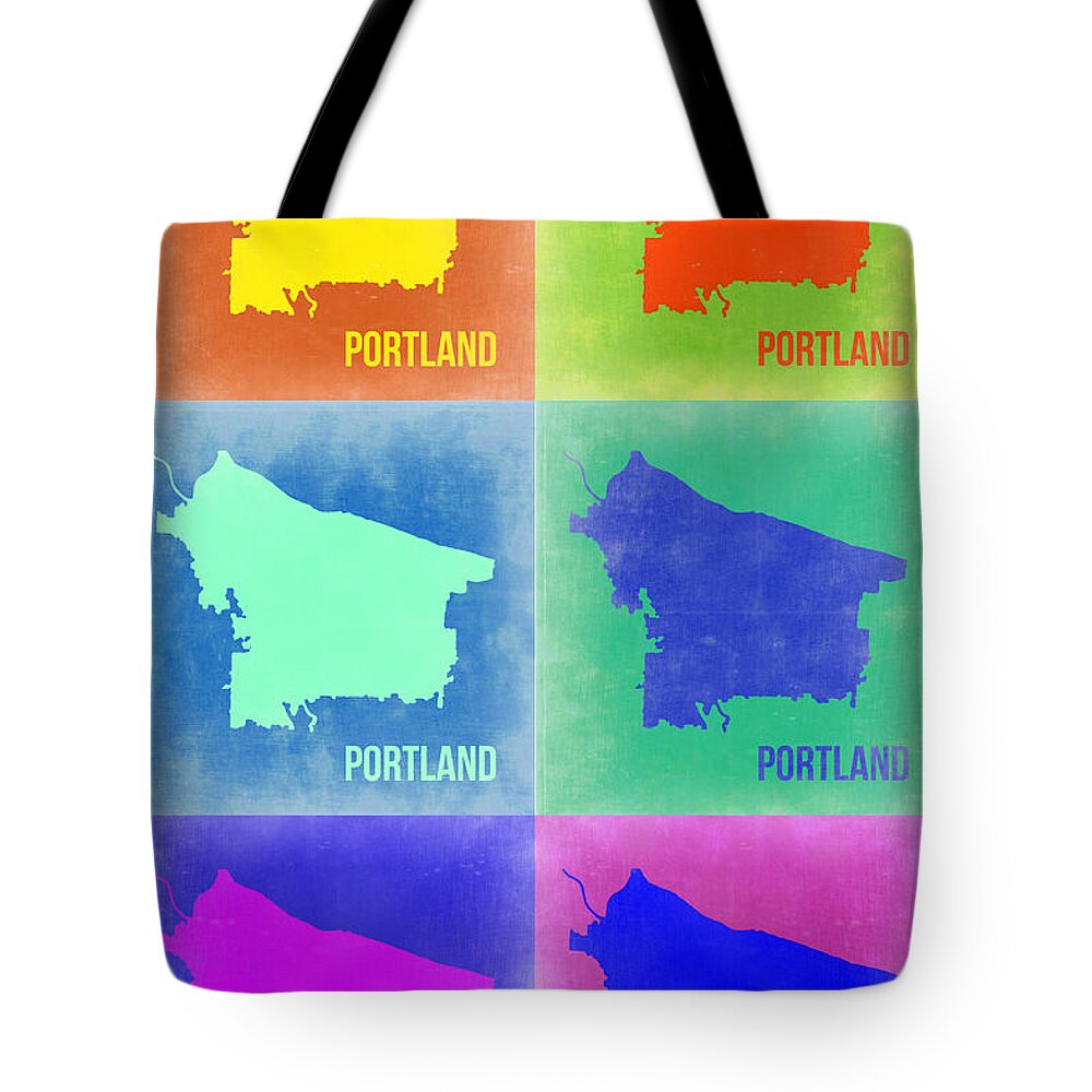 Portland Map Tote Bag featuring the painting Portland Pop Art Map 3 by Naxart Studio