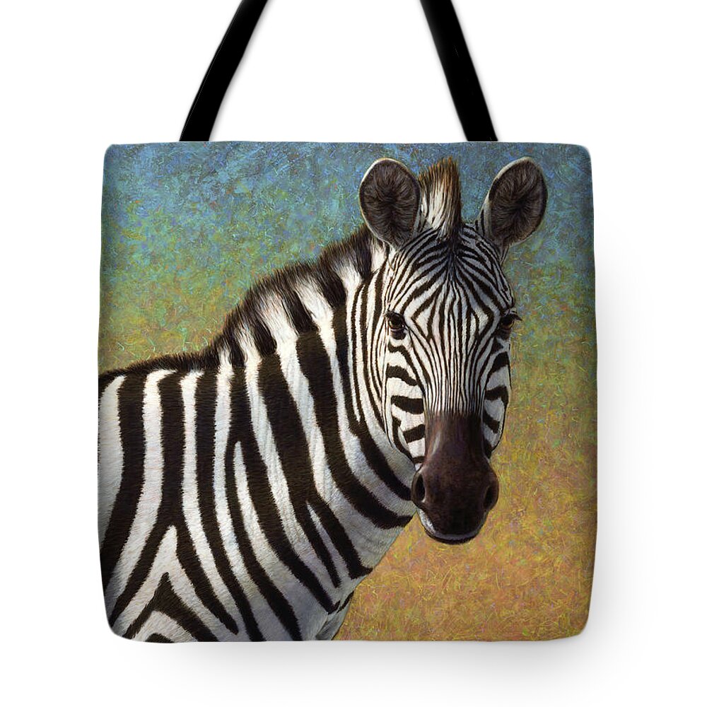 Zebra Tote Bag featuring the painting Portrait of a Zebra by James W Johnson