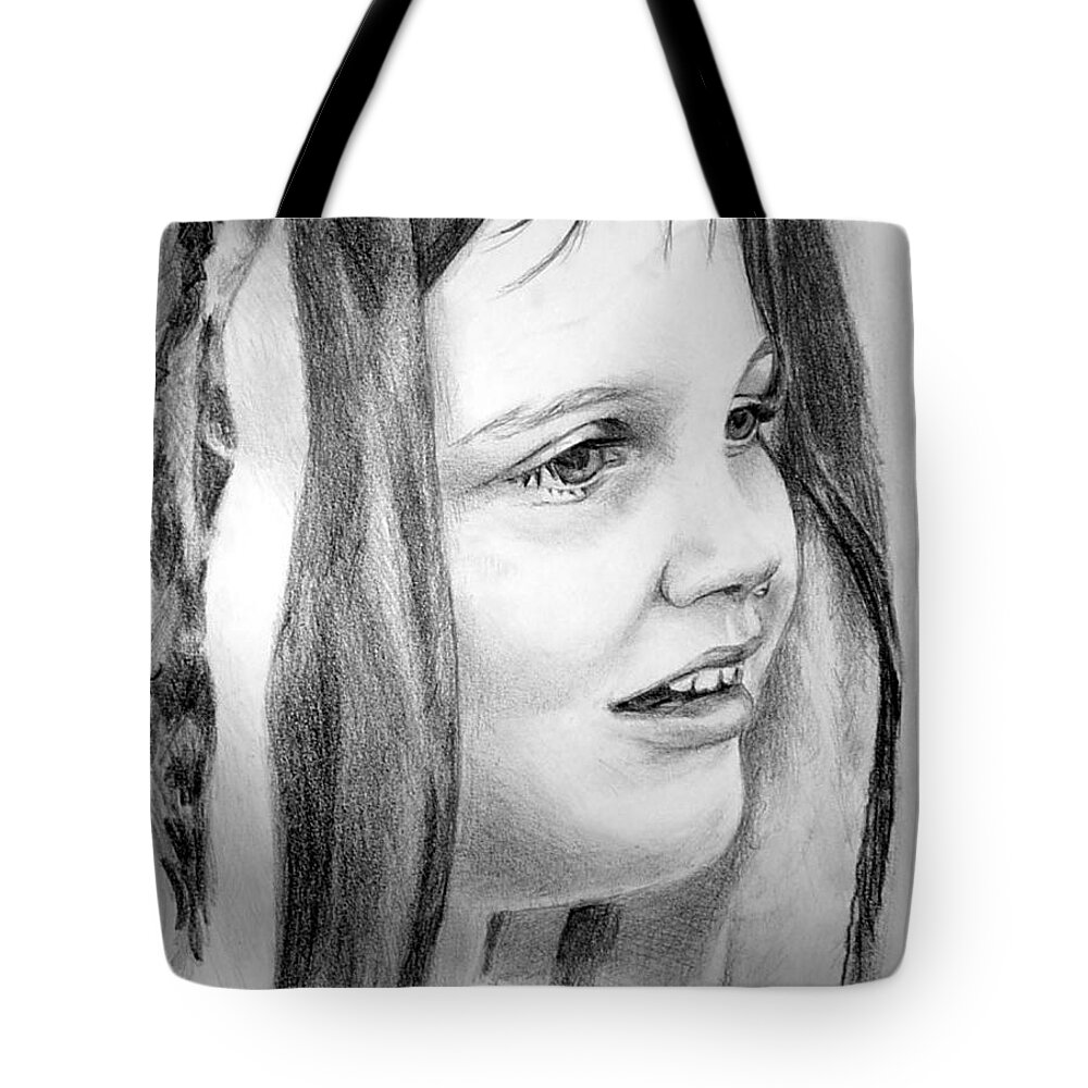 Charcoal Tote Bag featuring the drawing Portrait of Amy by Elaine Berger