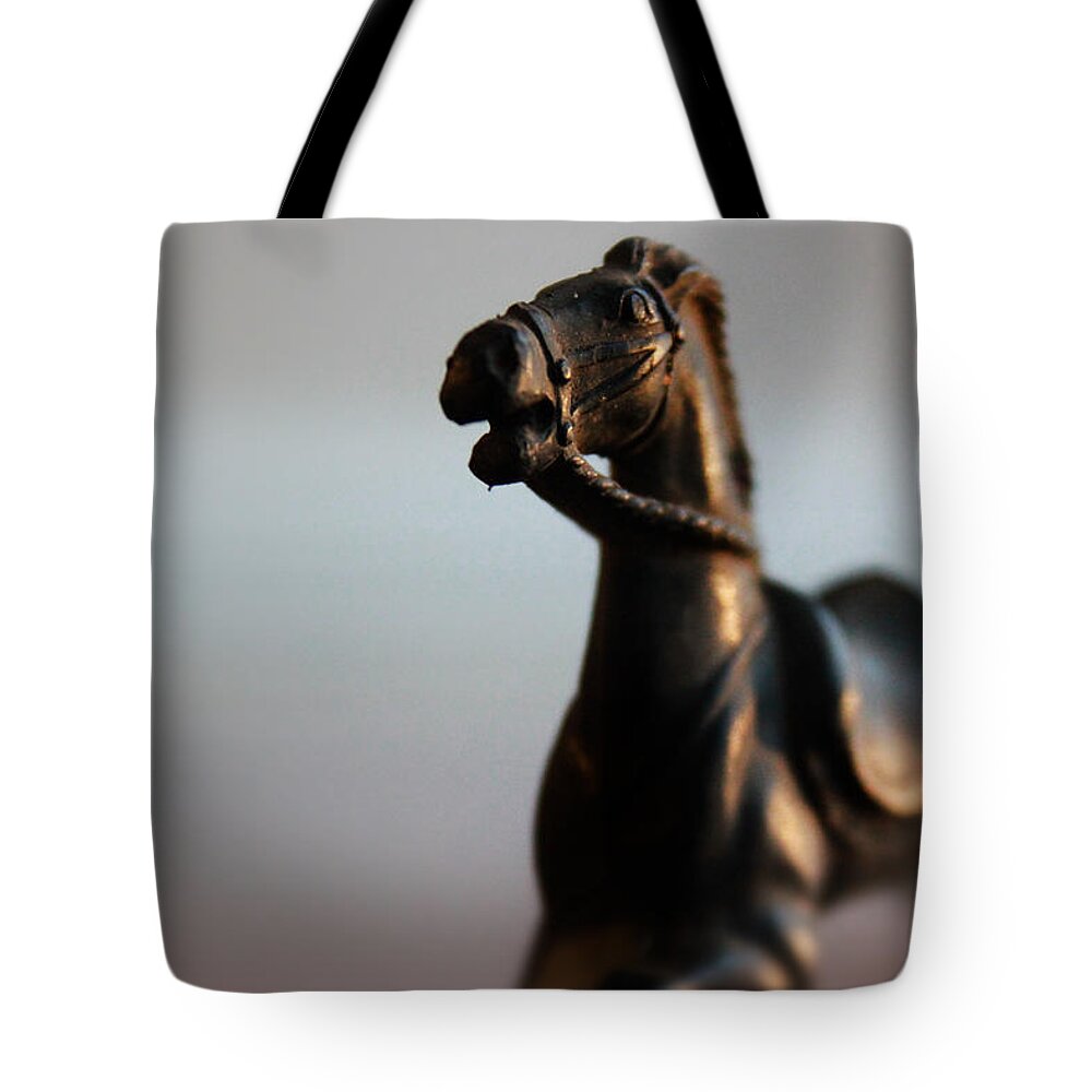 Kelly Hazel Tote Bag featuring the photograph Portrait of an Heroic Horse in Bronze by Kelly Hazel