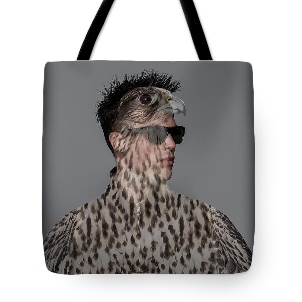 People Tote Bag featuring the photograph Portrait Of Young Man With Falcon by Nisian Hughes