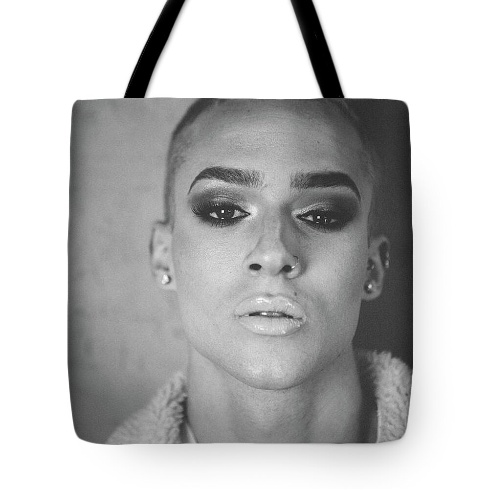 Cool Attitude Tote Bag featuring the photograph Portrait Of Young Person With Ambiguous by Svetikd