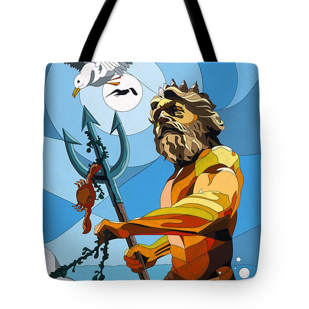 Poseidon Tote Bag featuring the painting Poseidon - w/hidden pictures by Konni Jensen