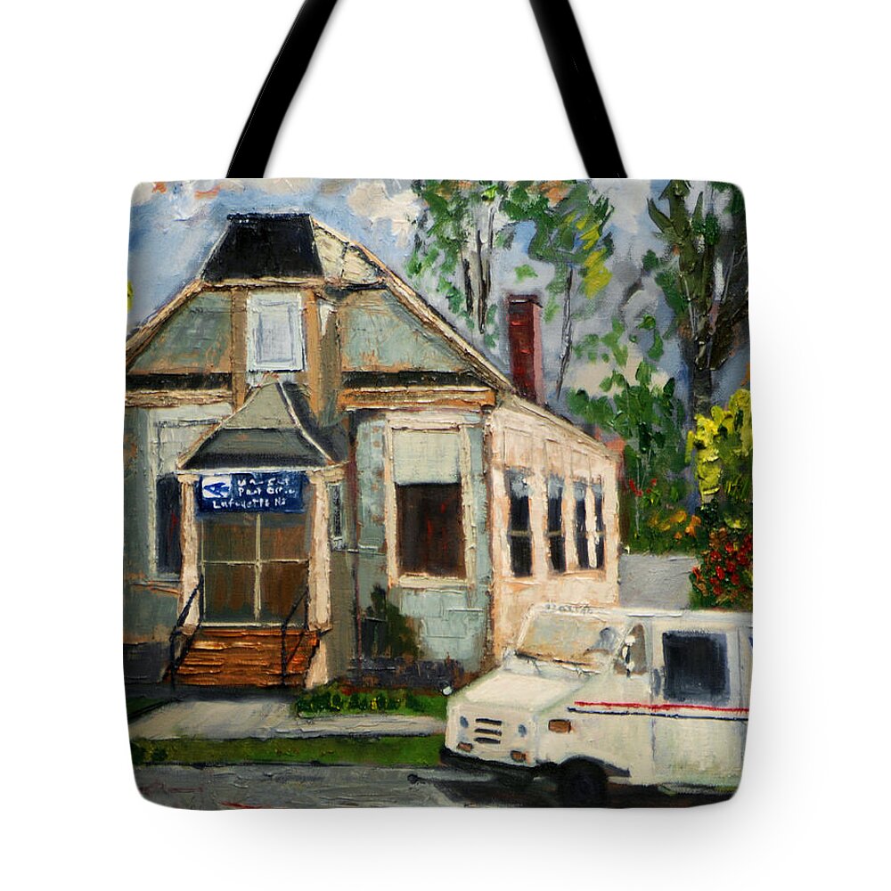 Post Tote Bag featuring the painting Post Office at Lafeyette NJ by Michael Daniels