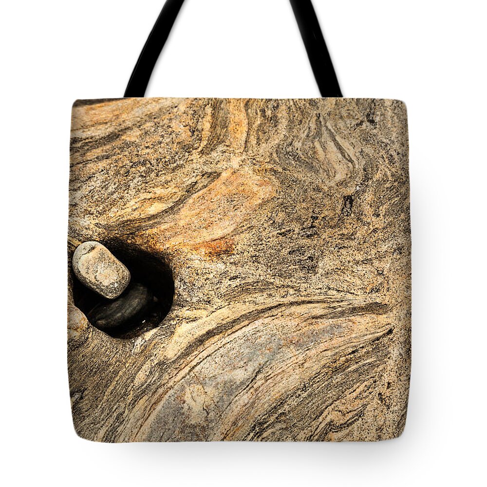 Rock Tote Bag featuring the photograph Pothole and stone Pemaquid Point Maine by David Smith
