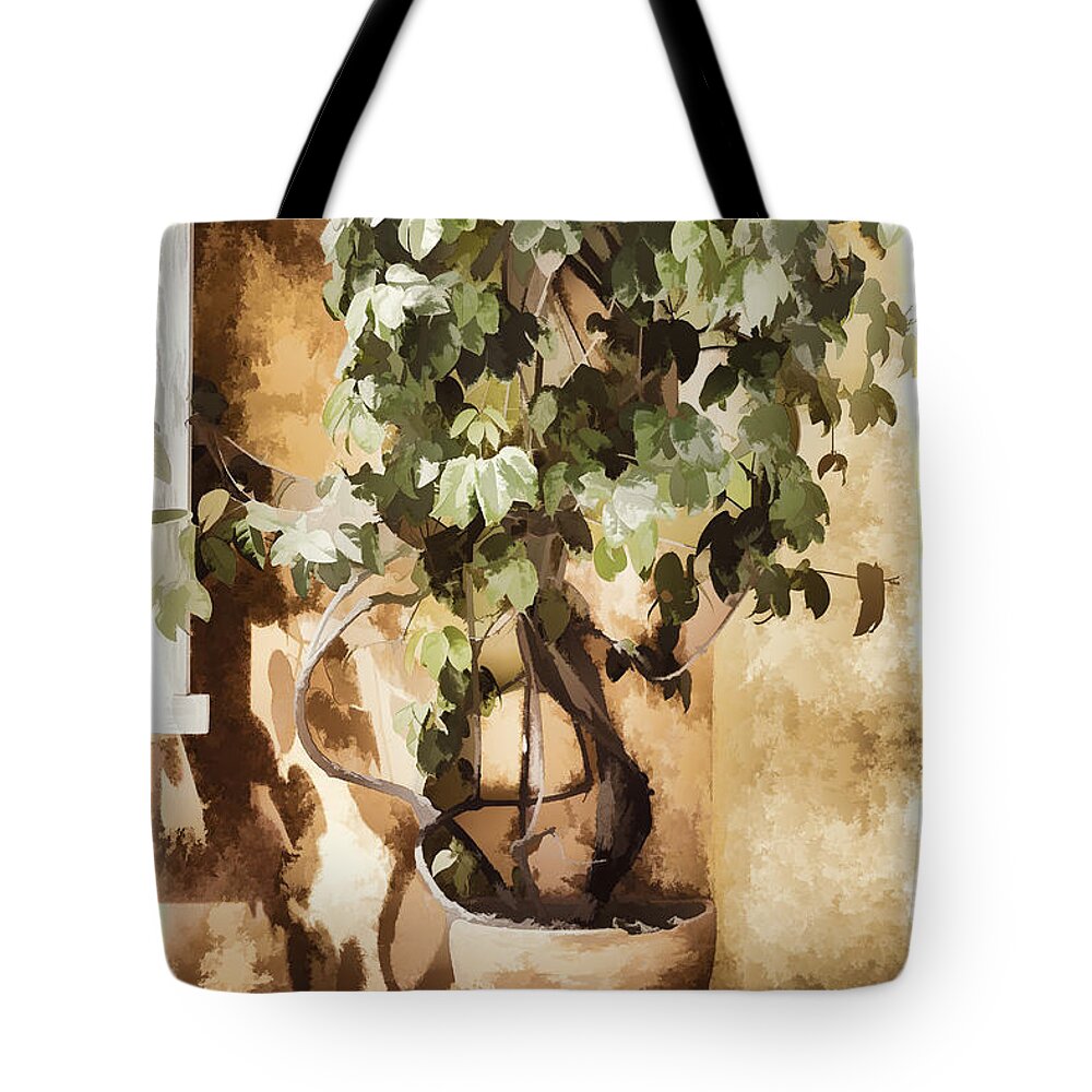 Digital Dark Room Tote Bag featuring the digital art Potted Plant by Maria Coulson