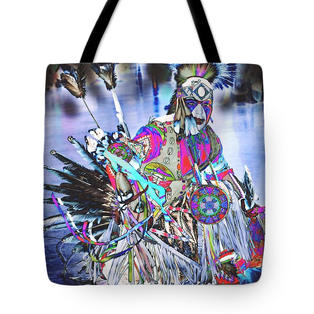 American Indian Tote Bag featuring the digital art Powwow dancer in Warrior Regalia by Kae Cheatham