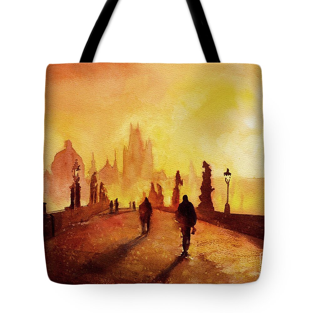  Tote Bag featuring the painting Prague Sunrise by Ryan Fox
