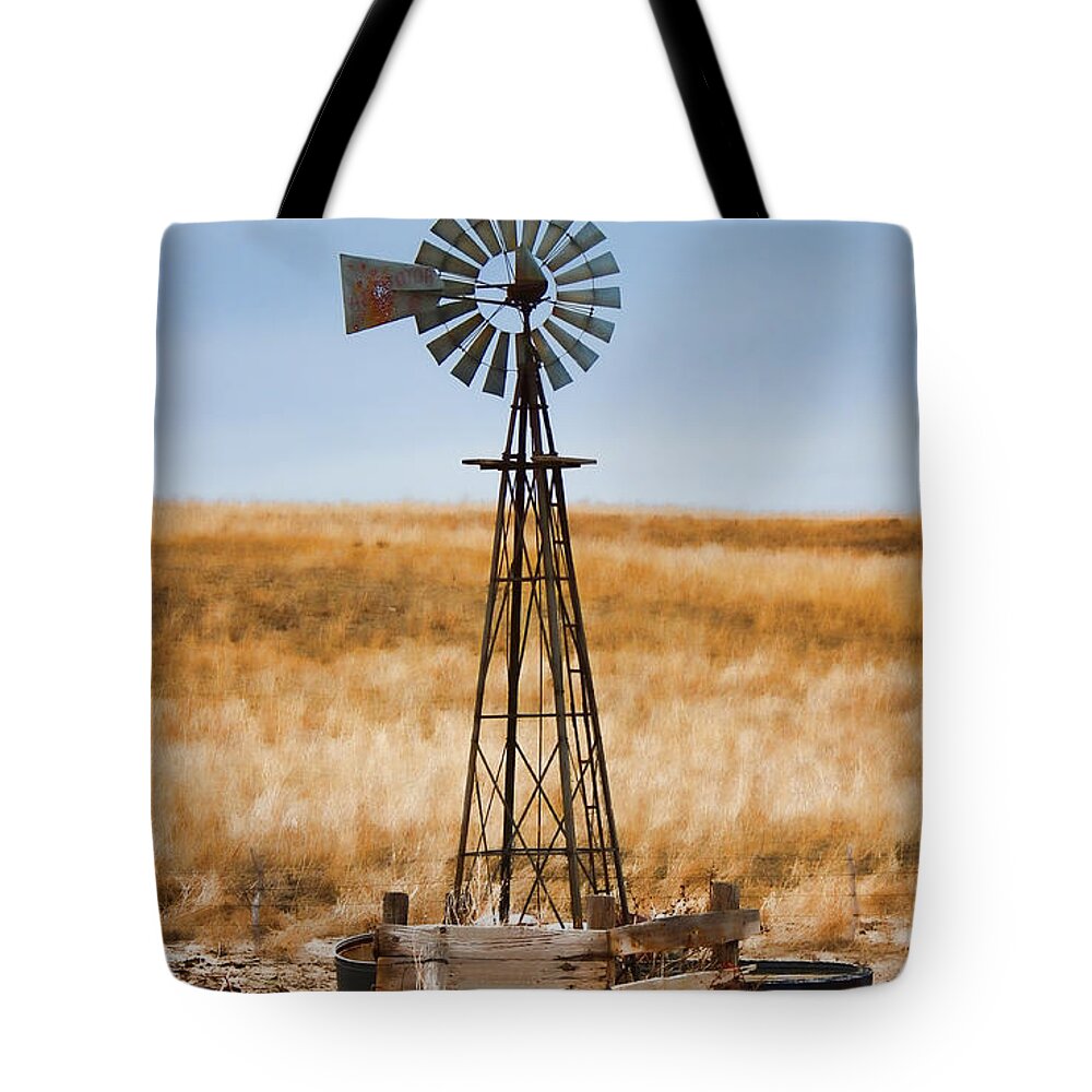 Windmill Tote Bag featuring the photograph Prairie Sentinel by Sylvia Thornton
