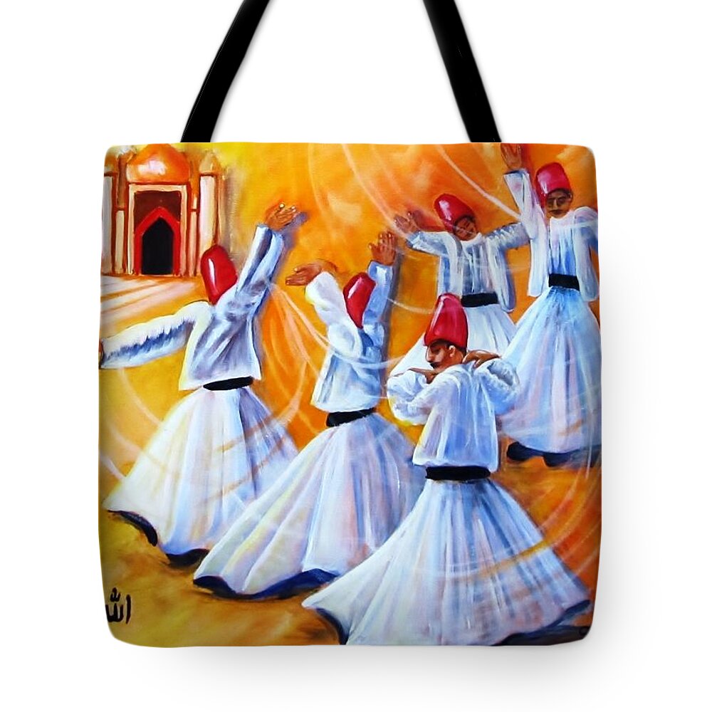 Whirling Tote Bag featuring the painting Prayer Circles by Carol Allen Anfinsen