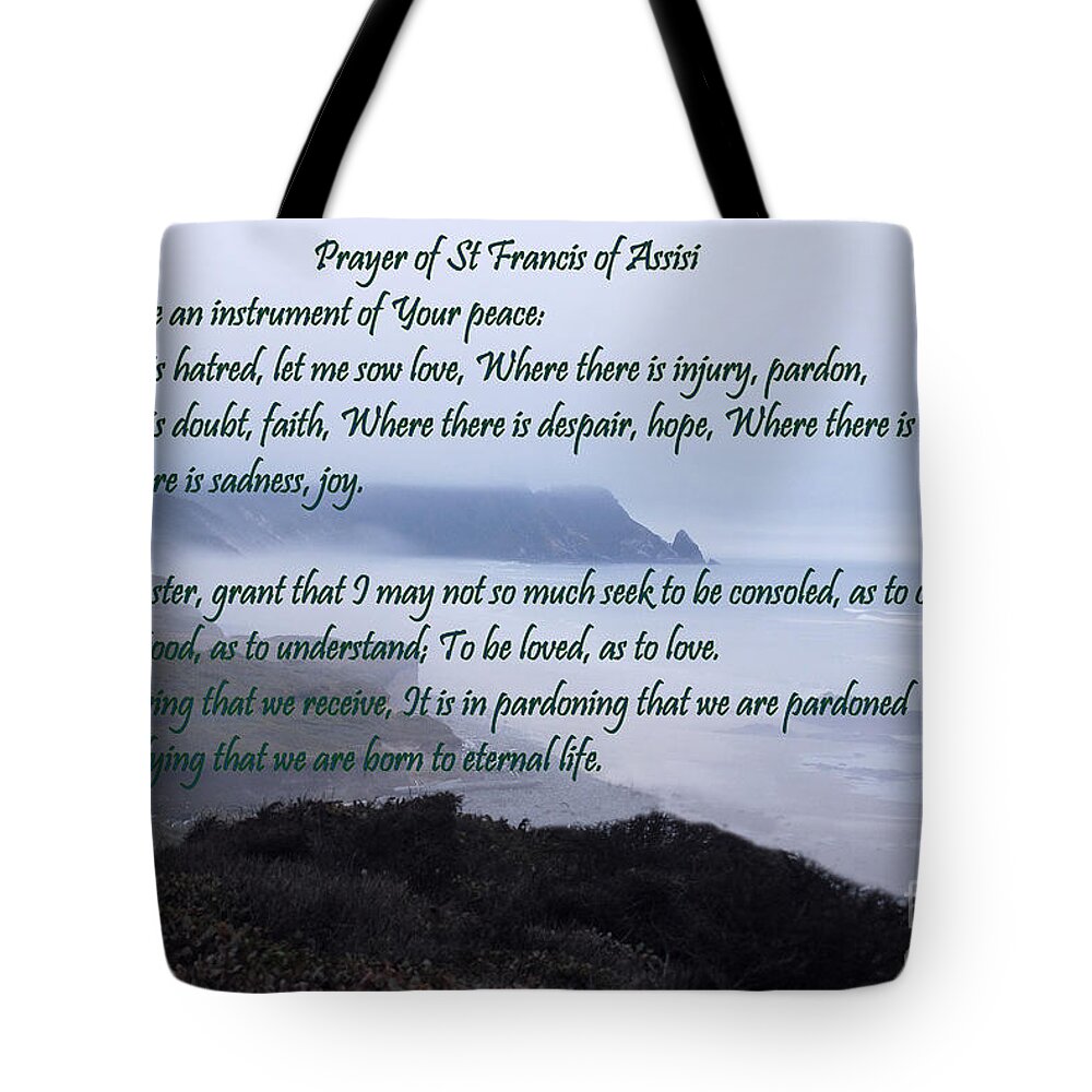 #catholcartgallery Tote Bag featuring the photograph Prayer of St Francis of Assisi by Sharon Elliott