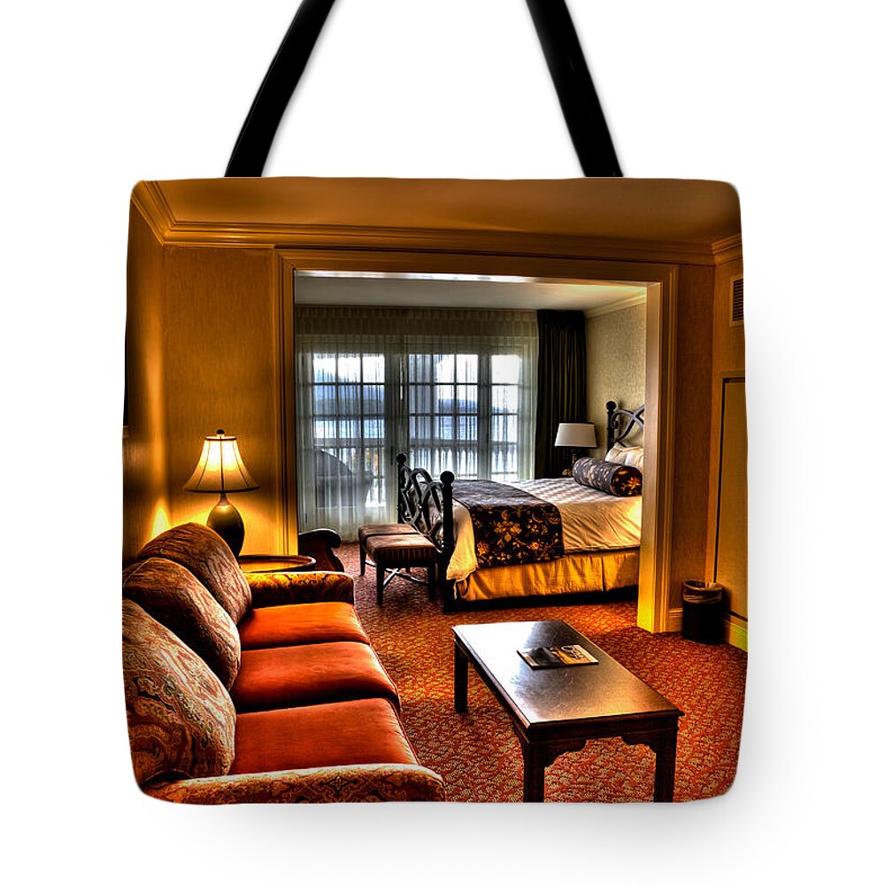 Adirondack's Tote Bag featuring the photograph Premier Balcony Suite at the Sagamore Resort by David Patterson
