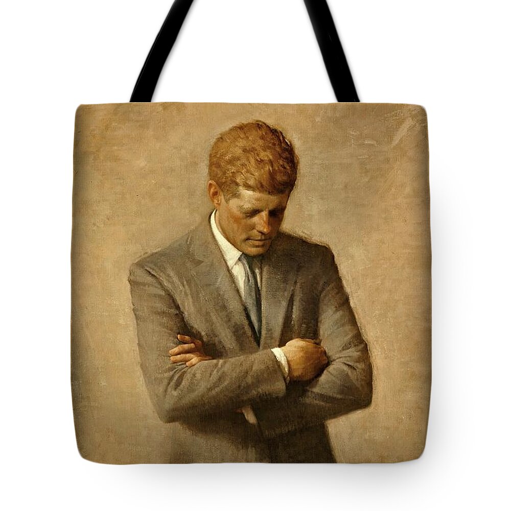 Kennedy Tote Bag featuring the painting President John F. Kennedy Official Portrait by Aaron Shikler by Movie Poster Prints