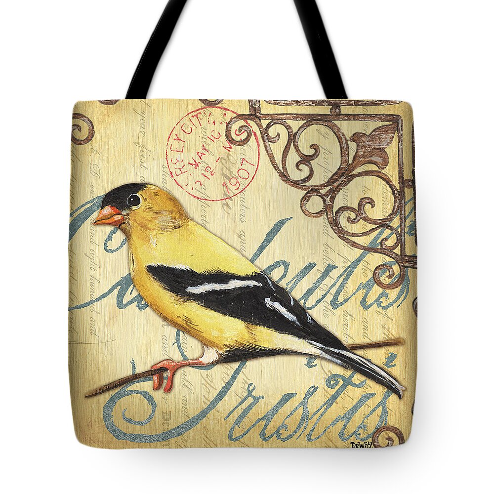 Goldfinch Tote Bag featuring the painting Pretty Bird 3 by Debbie DeWitt